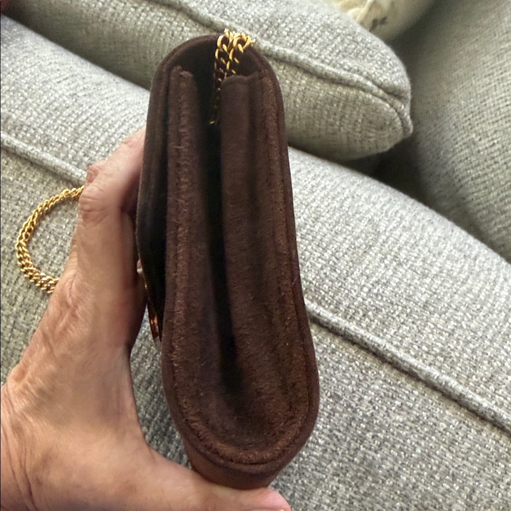Gucci Brown Suede Crossbody Bag with Gold Chain - Picture 13 of 15